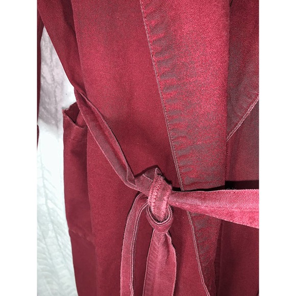 L.L. Bean Open Front Belted Trench Coat Burgundy - Picture 4 of 7